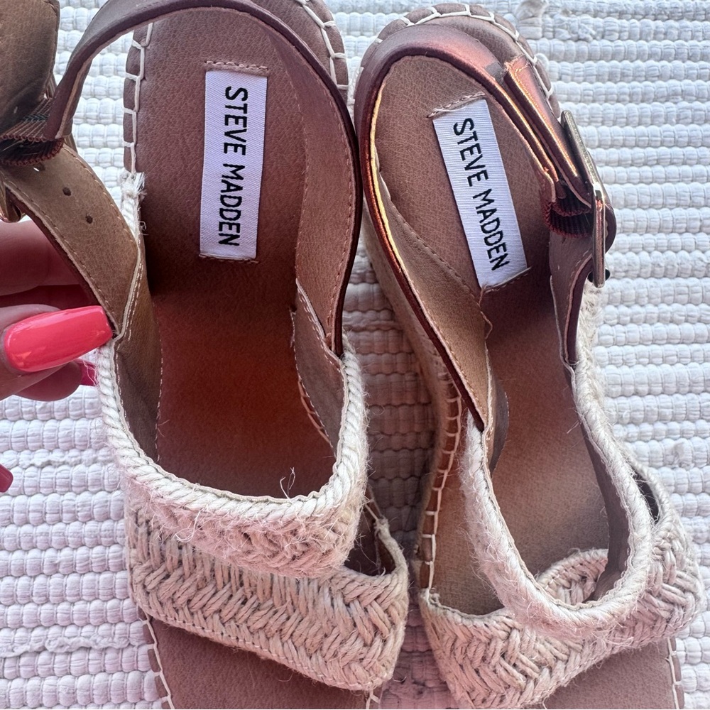 Steve Madden Natural Beige Size 10 Espadrille Wedge Sandals - Picture 7 of 10